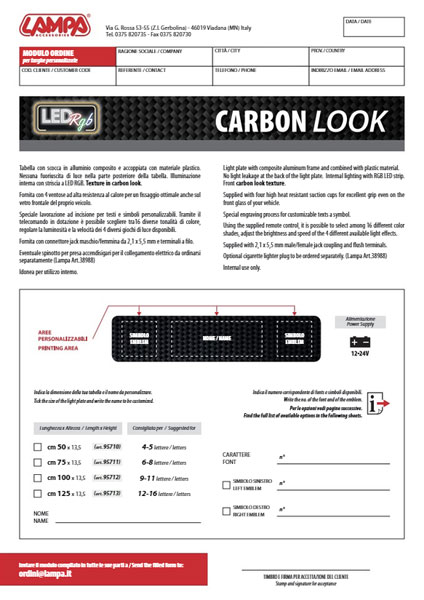 Bestellformular für Led-Schild Carbon Look