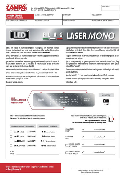 Formulario de pedido placa Laser Mono Flag
