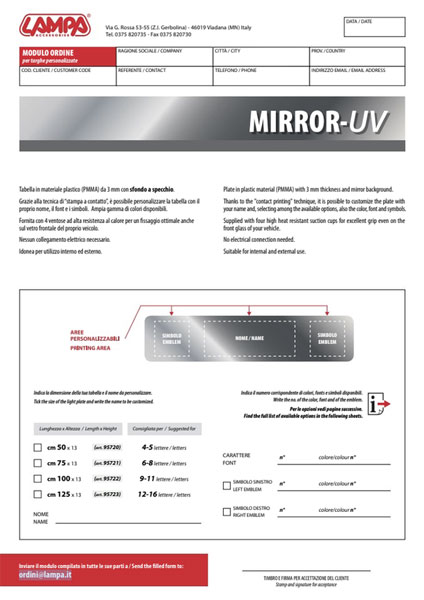 Formulario de pedido placa Mirror UV