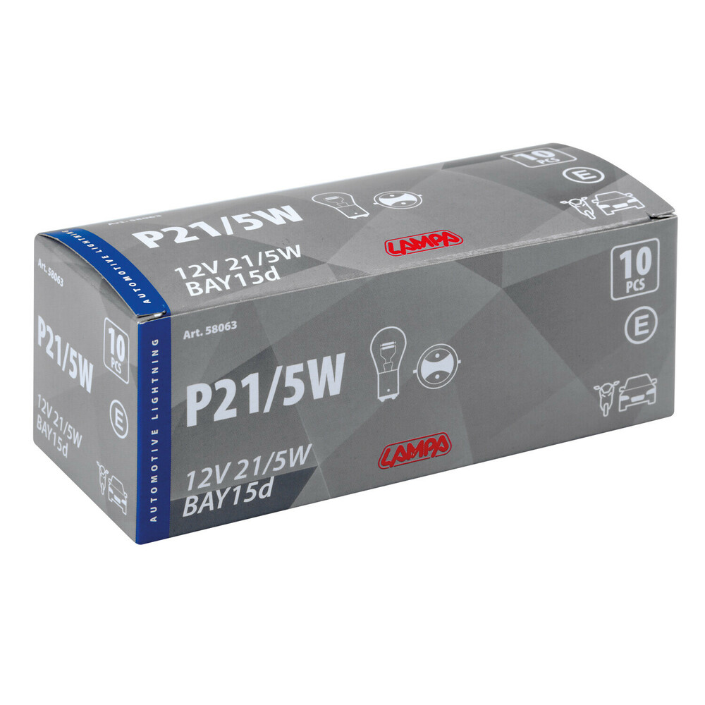 12V Lámpara 2 filamentos - P21/5W - 21/5W - BAY15d - 10 uds - Caja