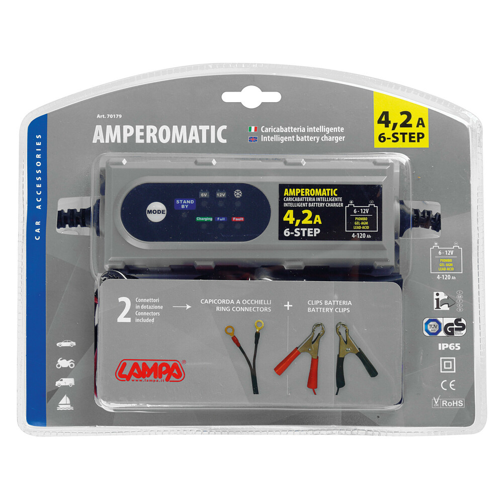 Amperomatic, caricabatteria intelligente, 6/12V - 0,8/4,2A